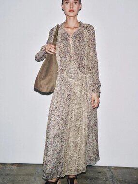 Zara ZW Collection Metallic Thread Maxi Dress Multicolored Size Large NWT